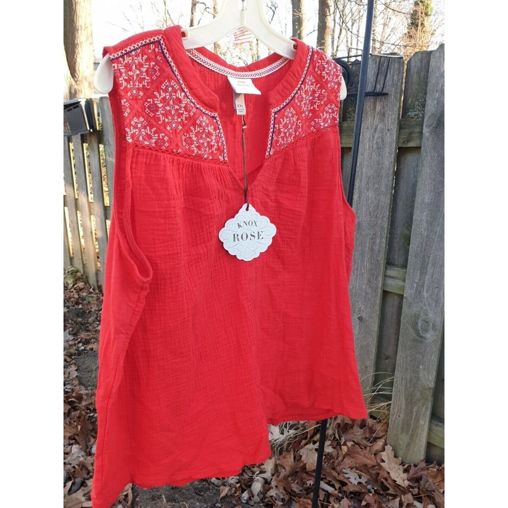 KNOX ROSE Women's Size XXL Top BOHO  BLOUSE Shirt w/Embroidered Accents